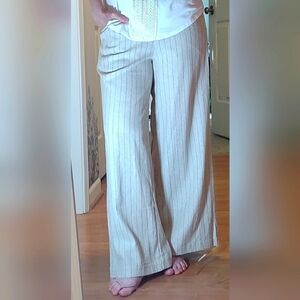MAX STUDIO BLENDED LINEN CROPPED WIDE LEG TROUSERS